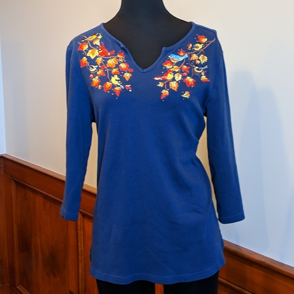 QUACKER FACTORY Large Embroidered Shirt Navy Fall